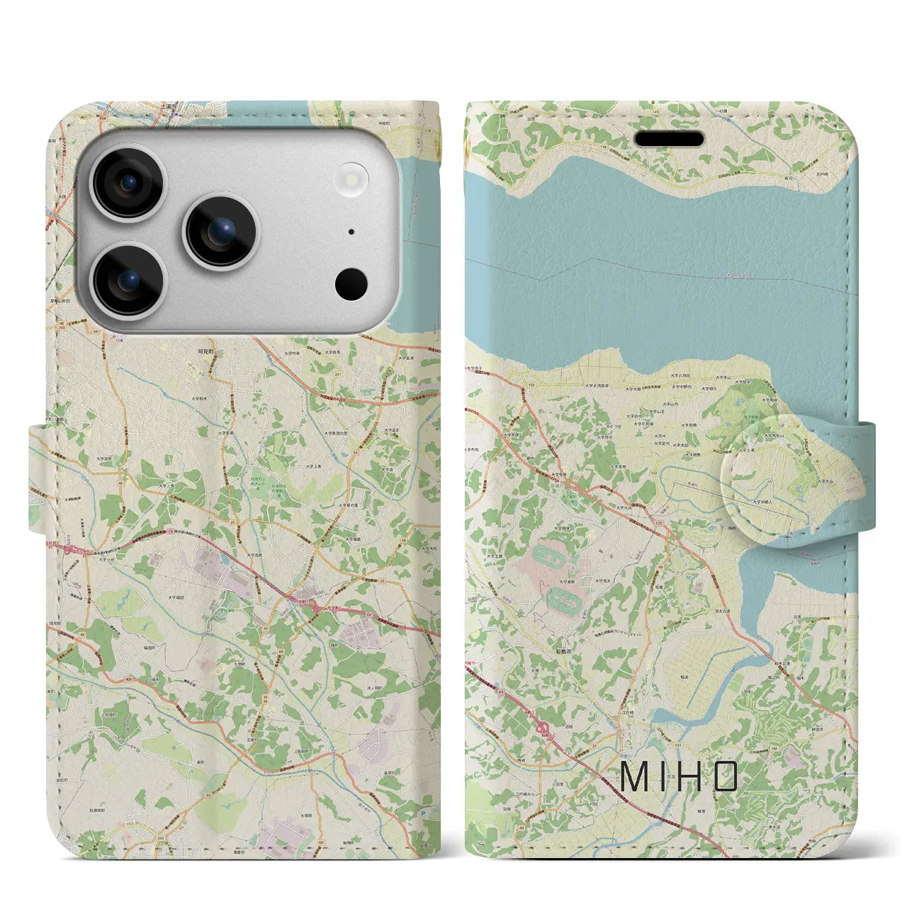 【美浦(茨城県)】地図柄iPhoneケース(手帳タイプ)モノトーン・iPhone 17 Pro Max 用