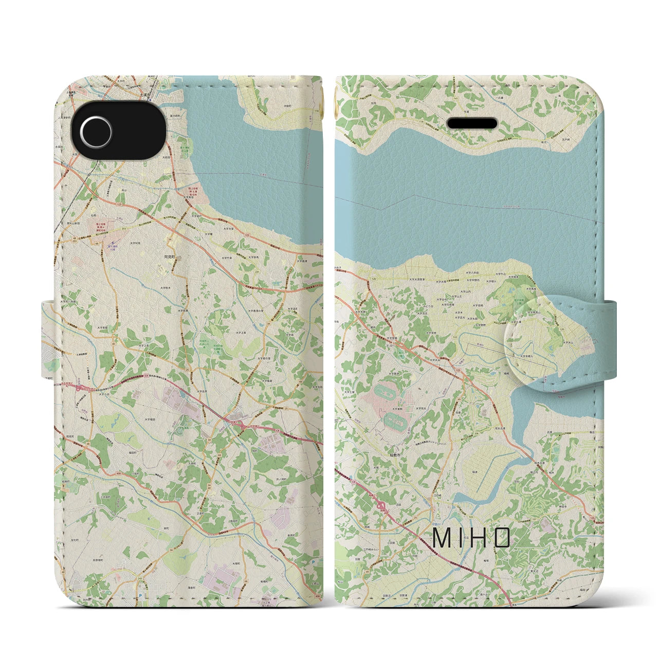 【美浦(茨城県)】地図柄iPhoneケース(手帳タイプ)ナチュラル・iPhone SE(第3 / 第2世代) / 8 / 7 / 6s / 6 用
