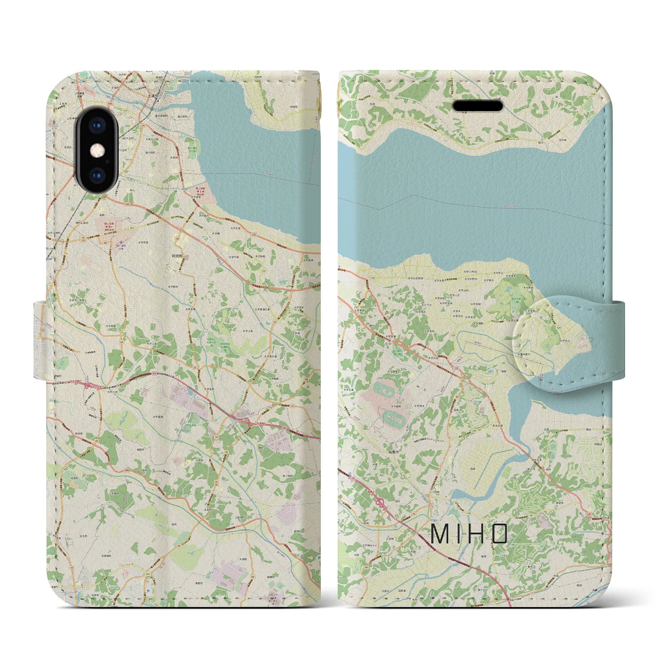 【美浦(茨城県)】地図柄iPhoneケース(手帳タイプ)ナチュラル・iPhone XS / X 用