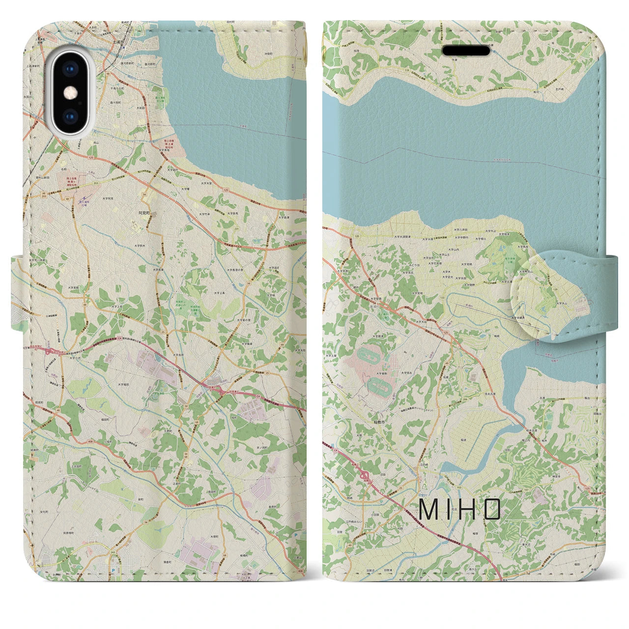 【美浦(茨城県)】地図柄iPhoneケース(手帳タイプ)ナチュラル・iPhone XS Max 用