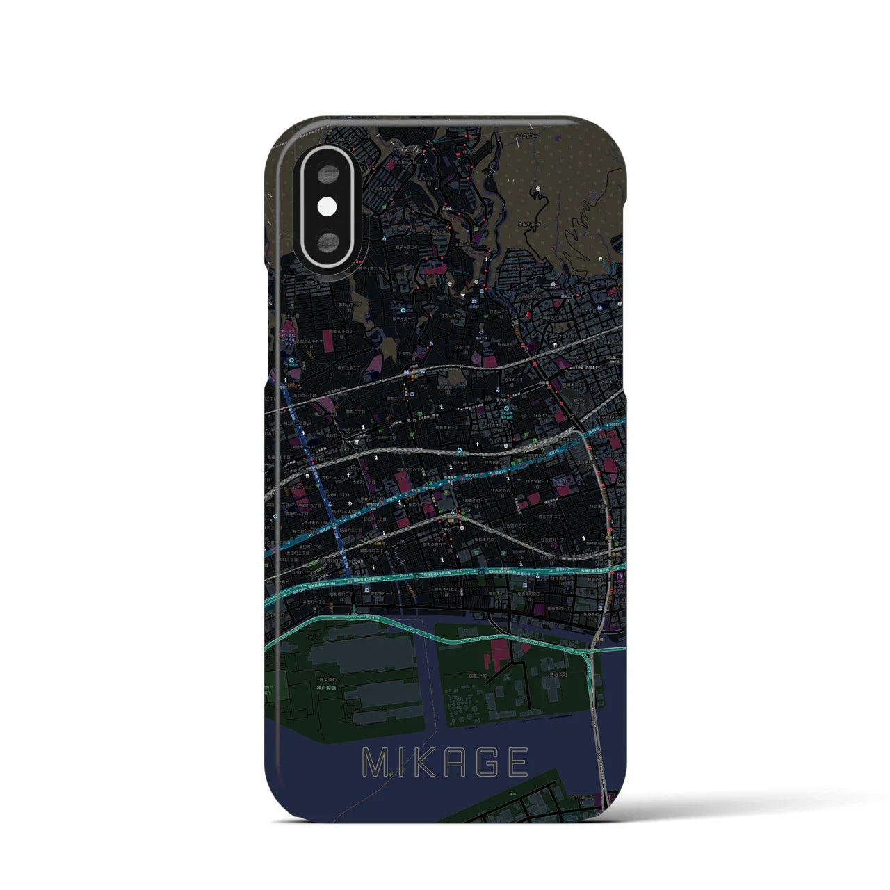 【御影(兵庫県)】地図柄iPhoneケース(バックカバータイプ)