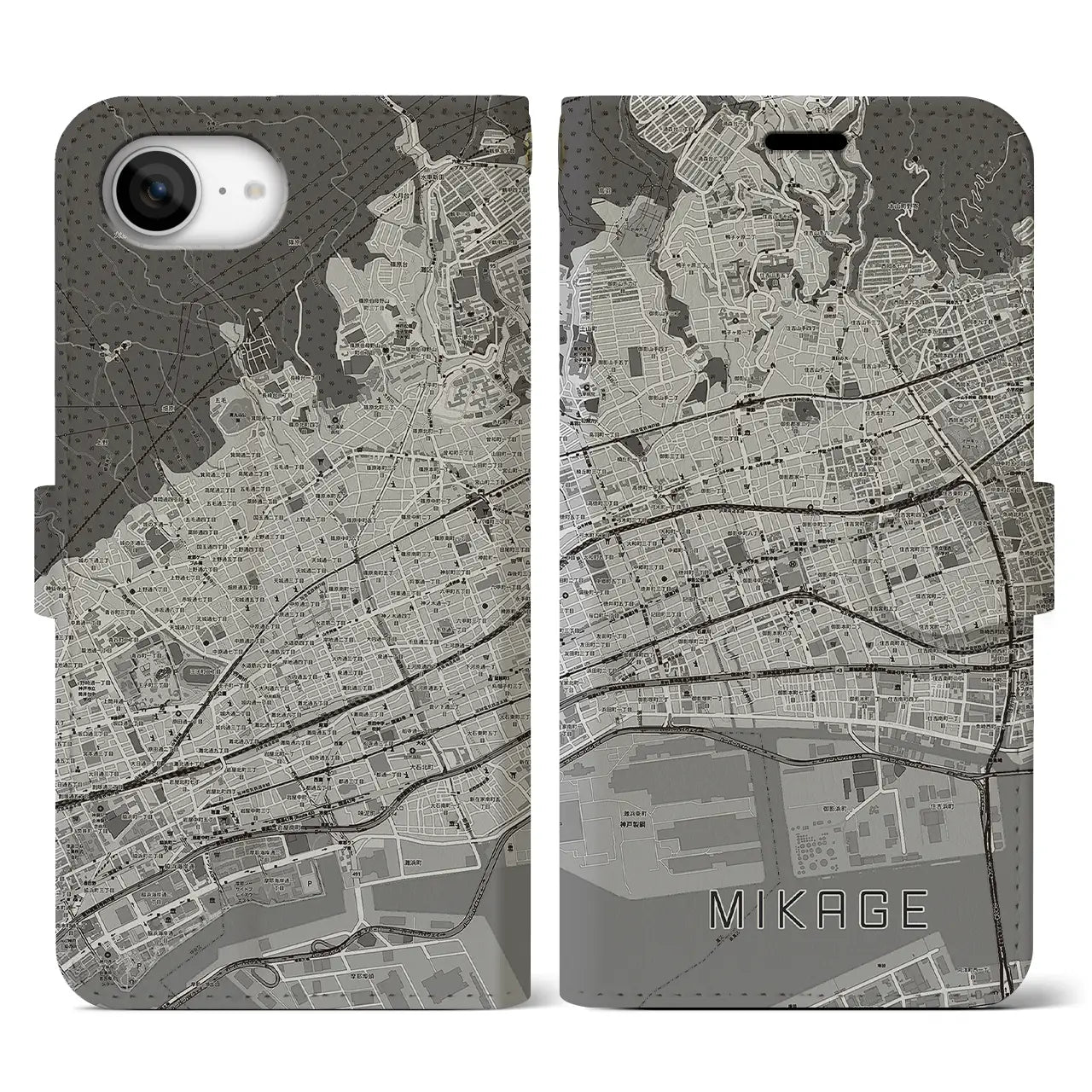 【御影(兵庫県)】地図柄iPhoneケース(手帳タイプ)