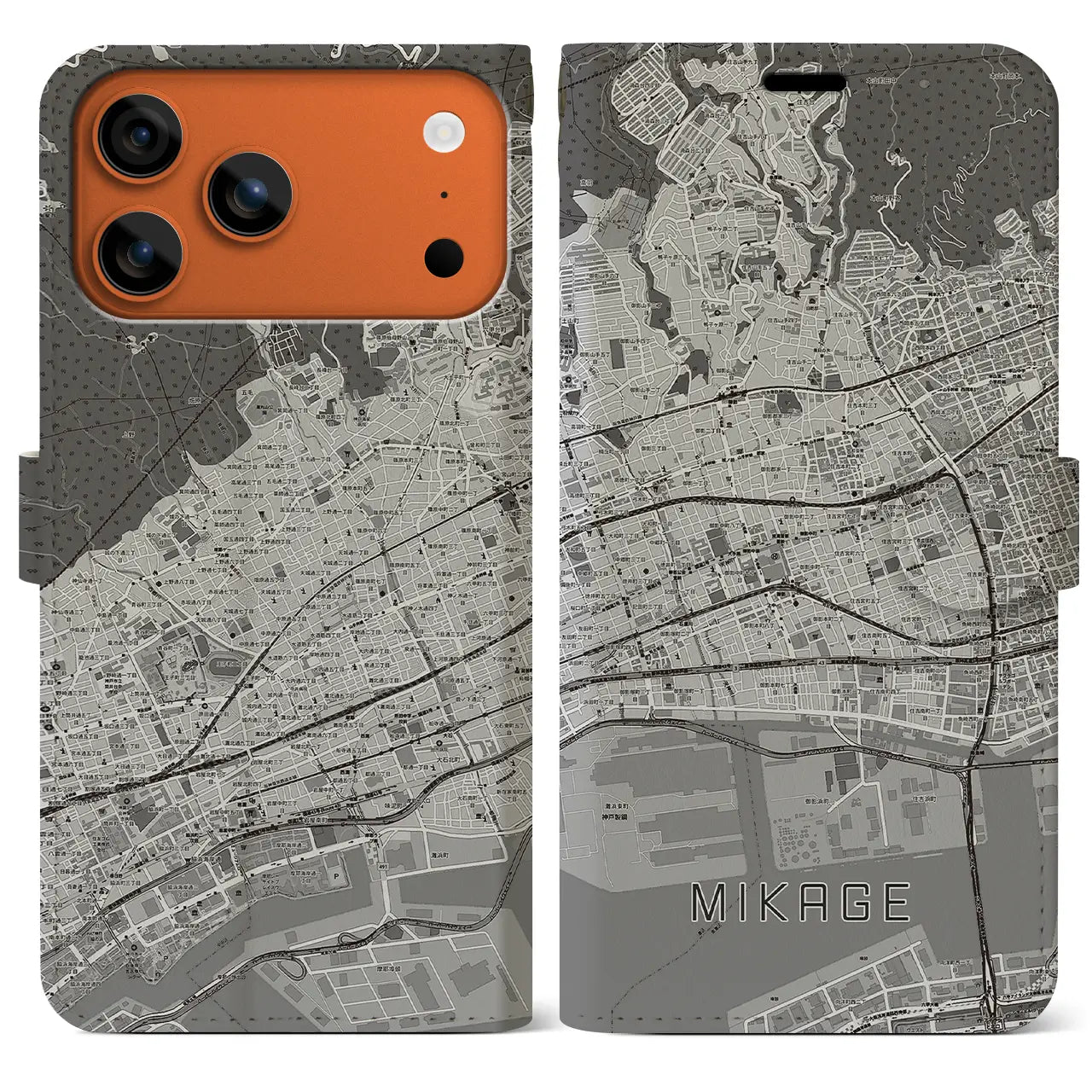 【御影(兵庫県)】地図柄iPhoneケース(手帳タイプ)