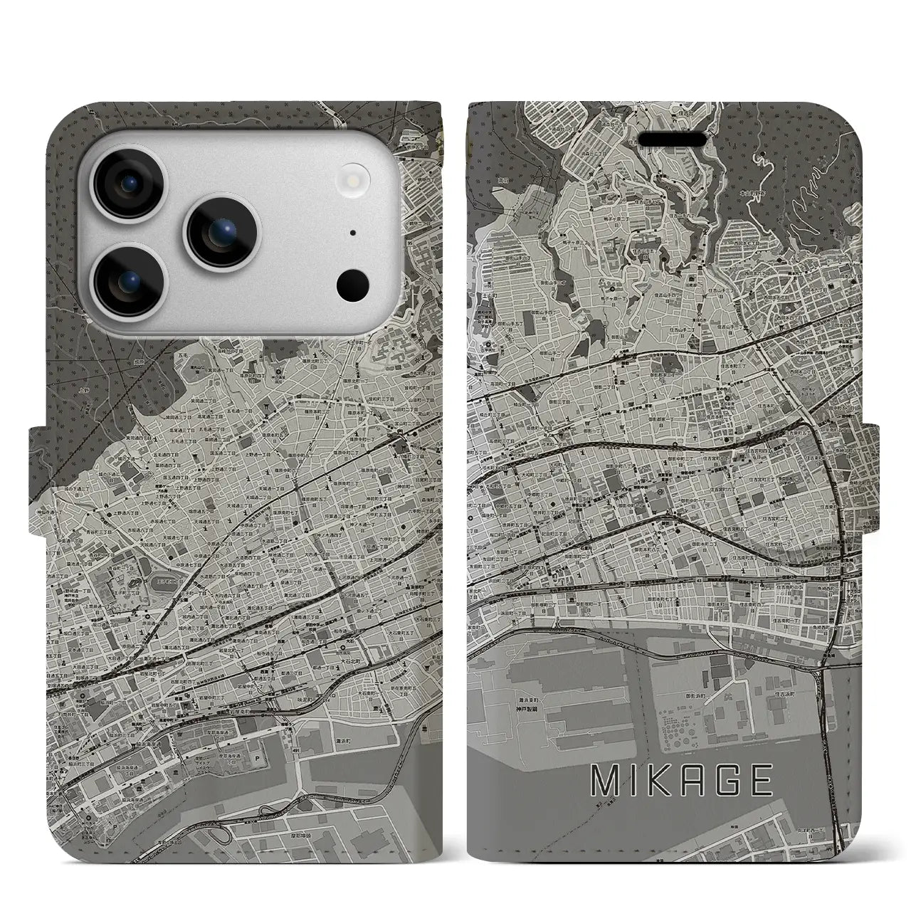 【御影(兵庫県)】地図柄iPhoneケース(手帳タイプ)