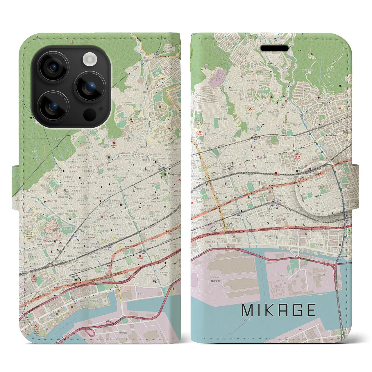 【御影(兵庫県)】地図柄iPhoneケース(手帳タイプ)ナチュラル・iPhone 16 用