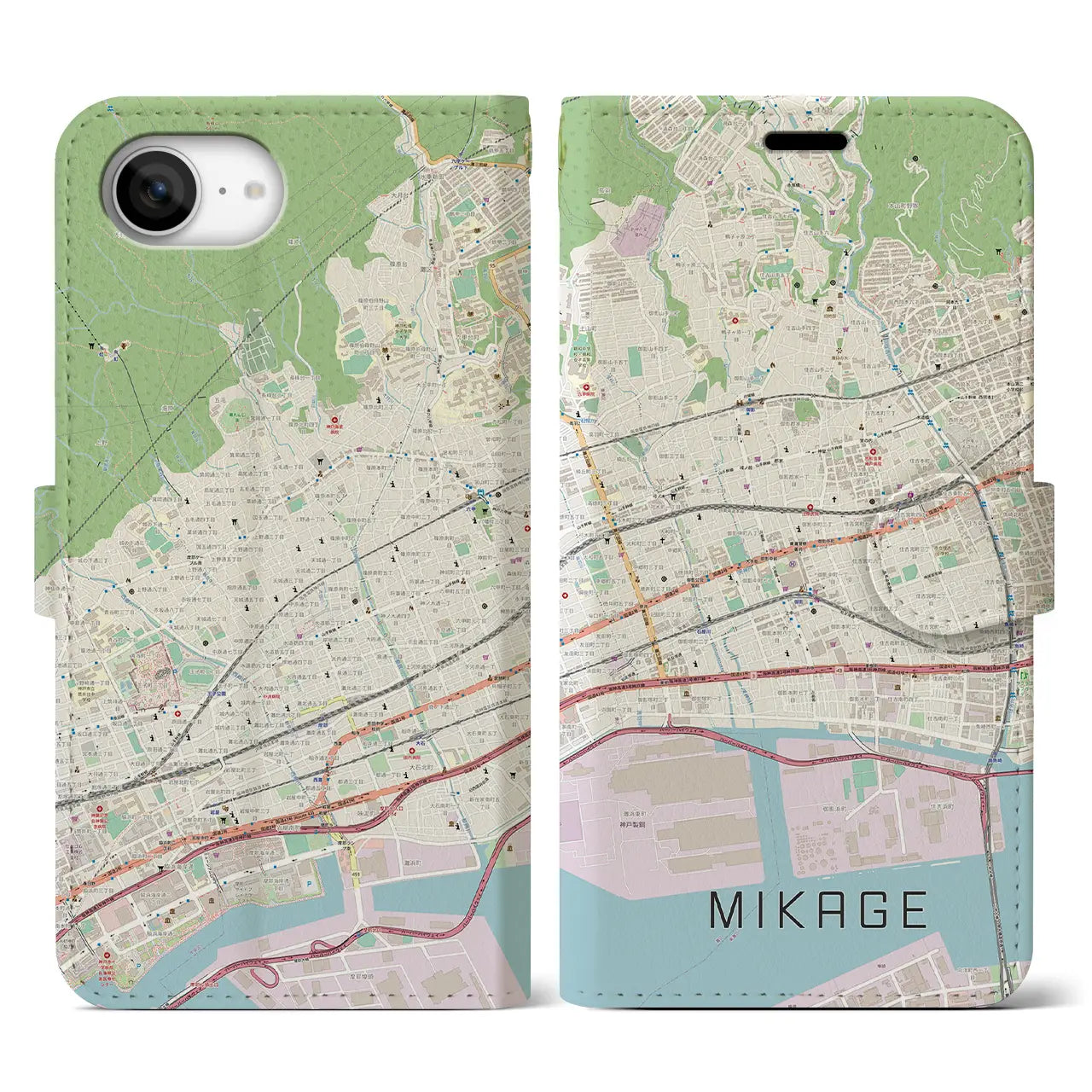 【御影(兵庫県)】地図柄iPhoneケース(手帳タイプ)