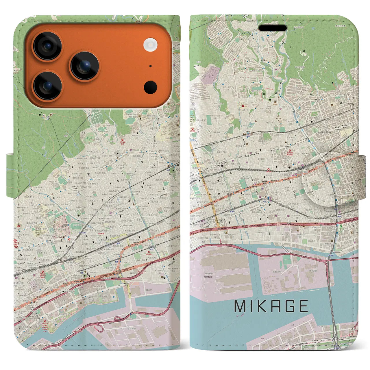 【御影(兵庫県)】地図柄iPhoneケース(手帳タイプ)