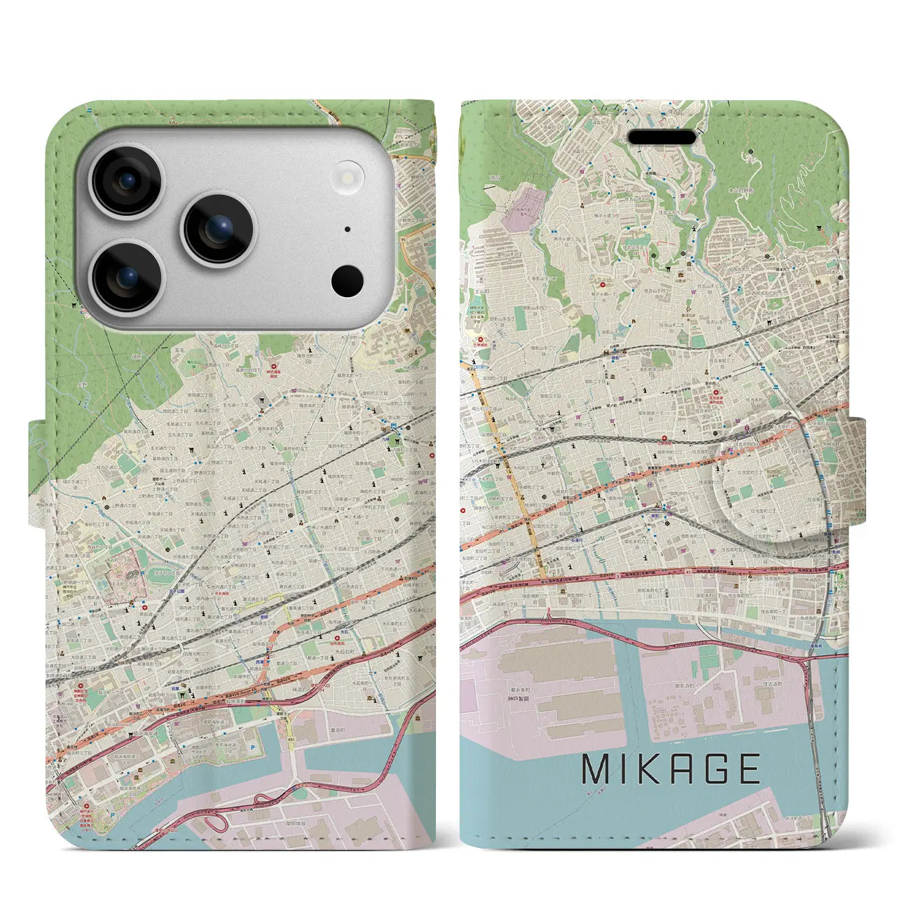 【御影(兵庫県)】地図柄iPhoneケース(手帳タイプ)ナチュラル・iPhone 17 Pro Max 用