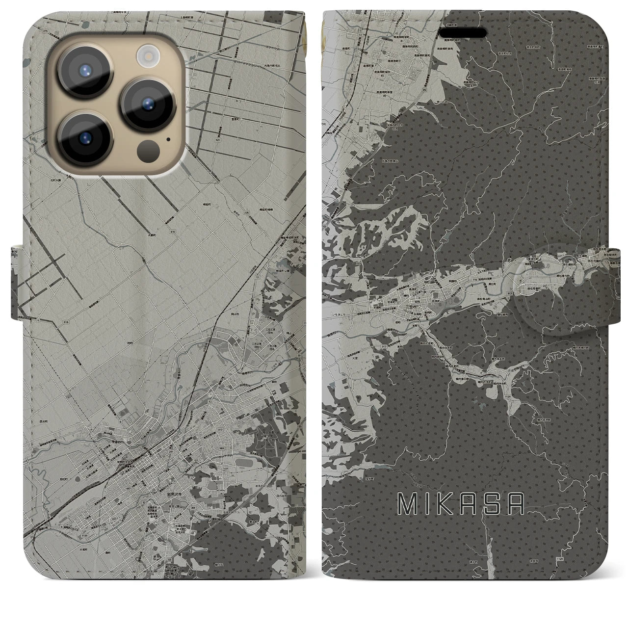 【三笠(北海道)】地図柄iPhoneケース(手帳タイプ)