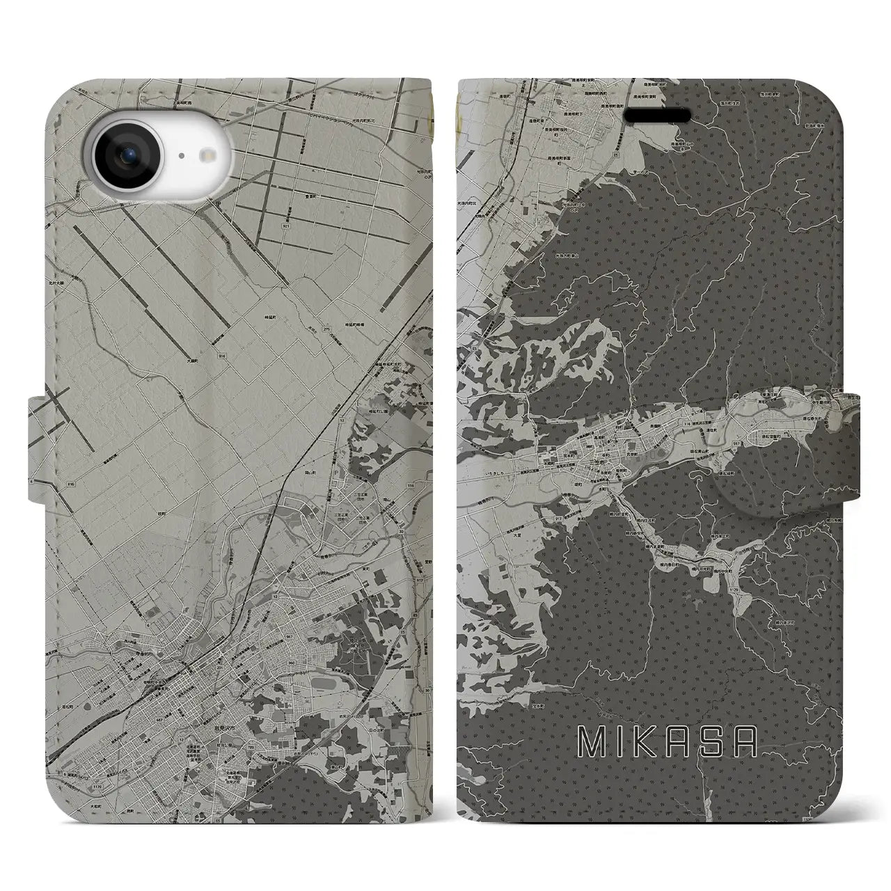 【三笠(北海道)】地図柄iPhoneケース(手帳タイプ)