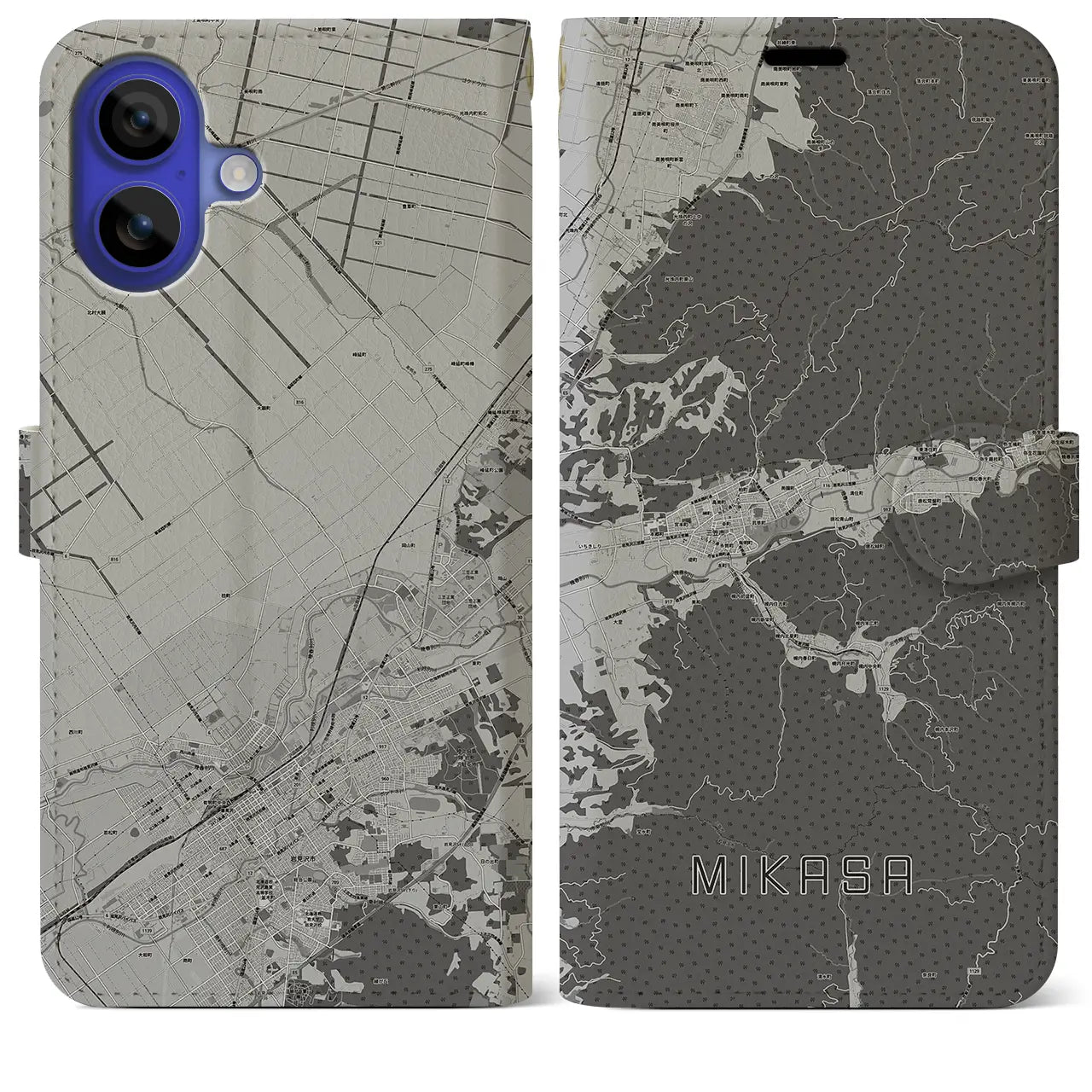 【三笠(北海道)】地図柄iPhoneケース(手帳タイプ)