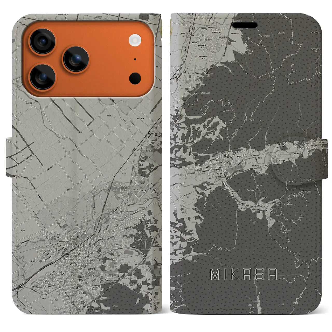 【三笠(北海道)】地図柄iPhoneケース(手帳タイプ)