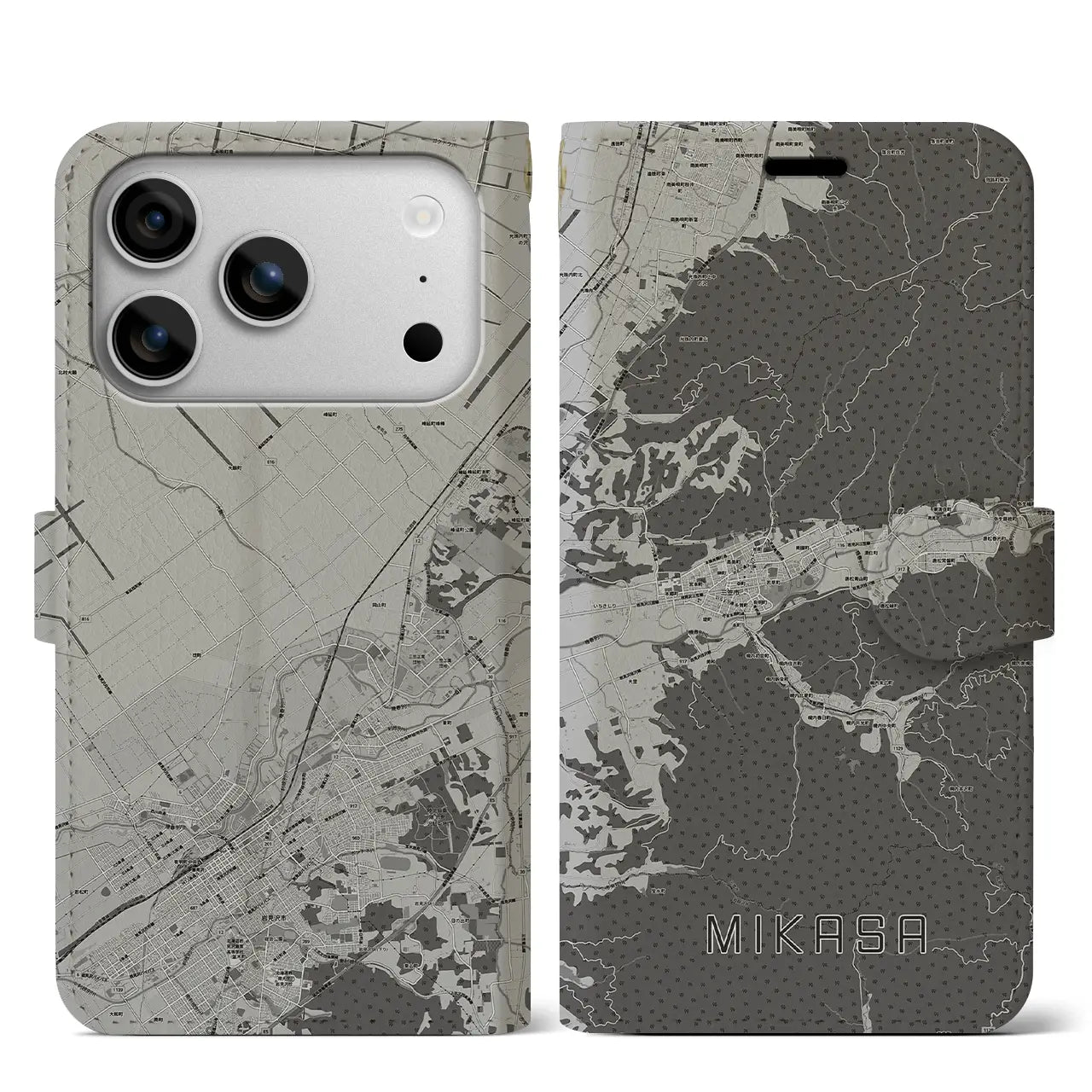 【三笠(北海道)】地図柄iPhoneケース(手帳タイプ)