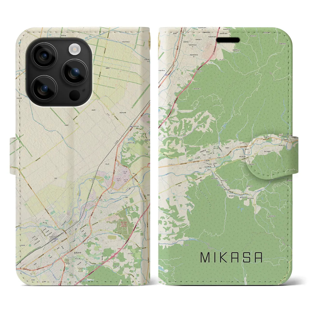 【三笠(北海道)】地図柄iPhoneケース(手帳タイプ)