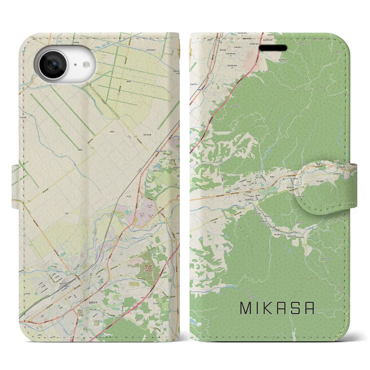 【三笠(北海道)】地図柄iPhoneケース(手帳タイプ)