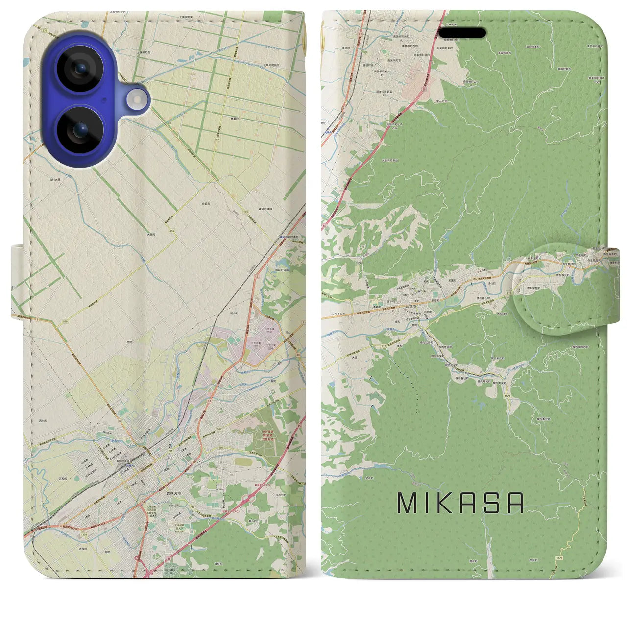 【三笠(北海道)】地図柄iPhoneケース(手帳タイプ)ナチュラル・iPhone 16 Pro Max 用