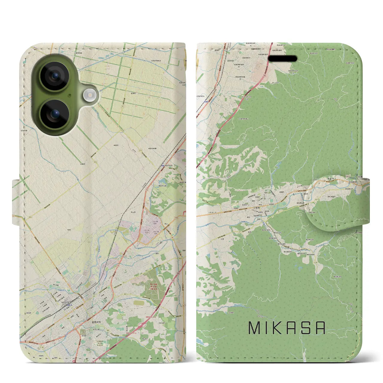 【三笠(北海道)】地図柄iPhoneケース(手帳タイプ)