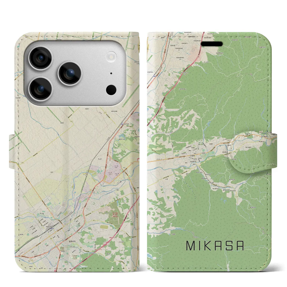 【三笠(北海道)】地図柄iPhoneケース(手帳タイプ)ナチュラル・iPhone 17 Pro Max 用
