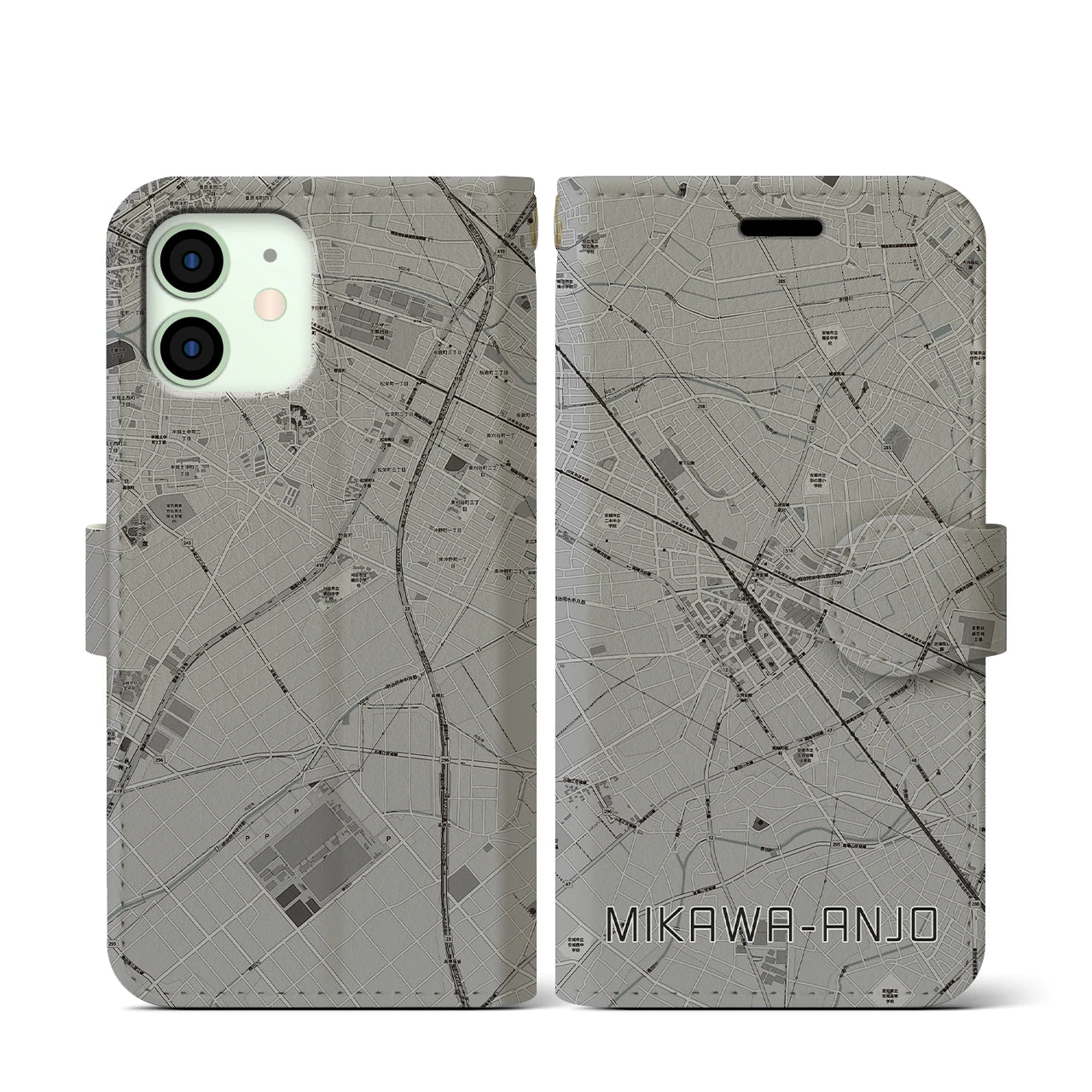 【三河安城(愛知県)】地図柄iPhoneケース(手帳タイプ)