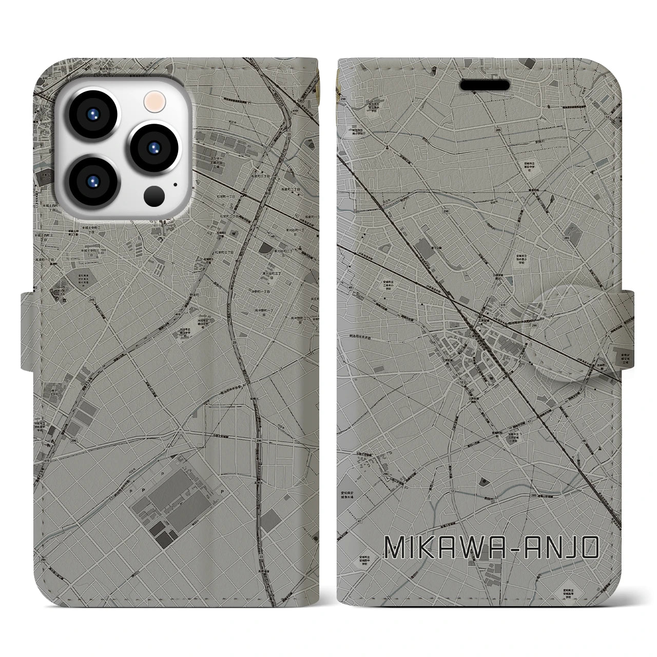 【三河安城(愛知県)】地図柄iPhoneケース(手帳タイプ)