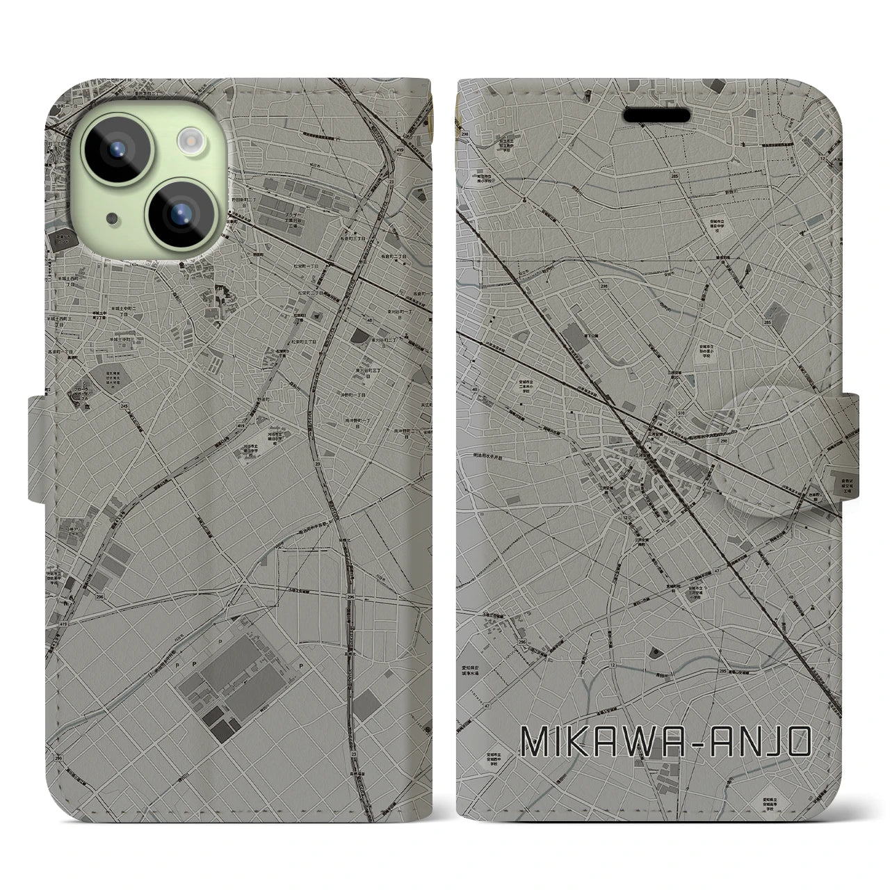 【三河安城(愛知県)】地図柄iPhoneケース(手帳タイプ)