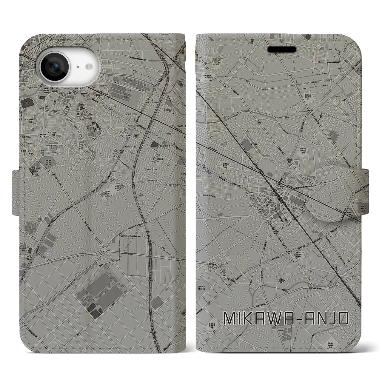 【三河安城(愛知県)】地図柄iPhoneケース(手帳タイプ)