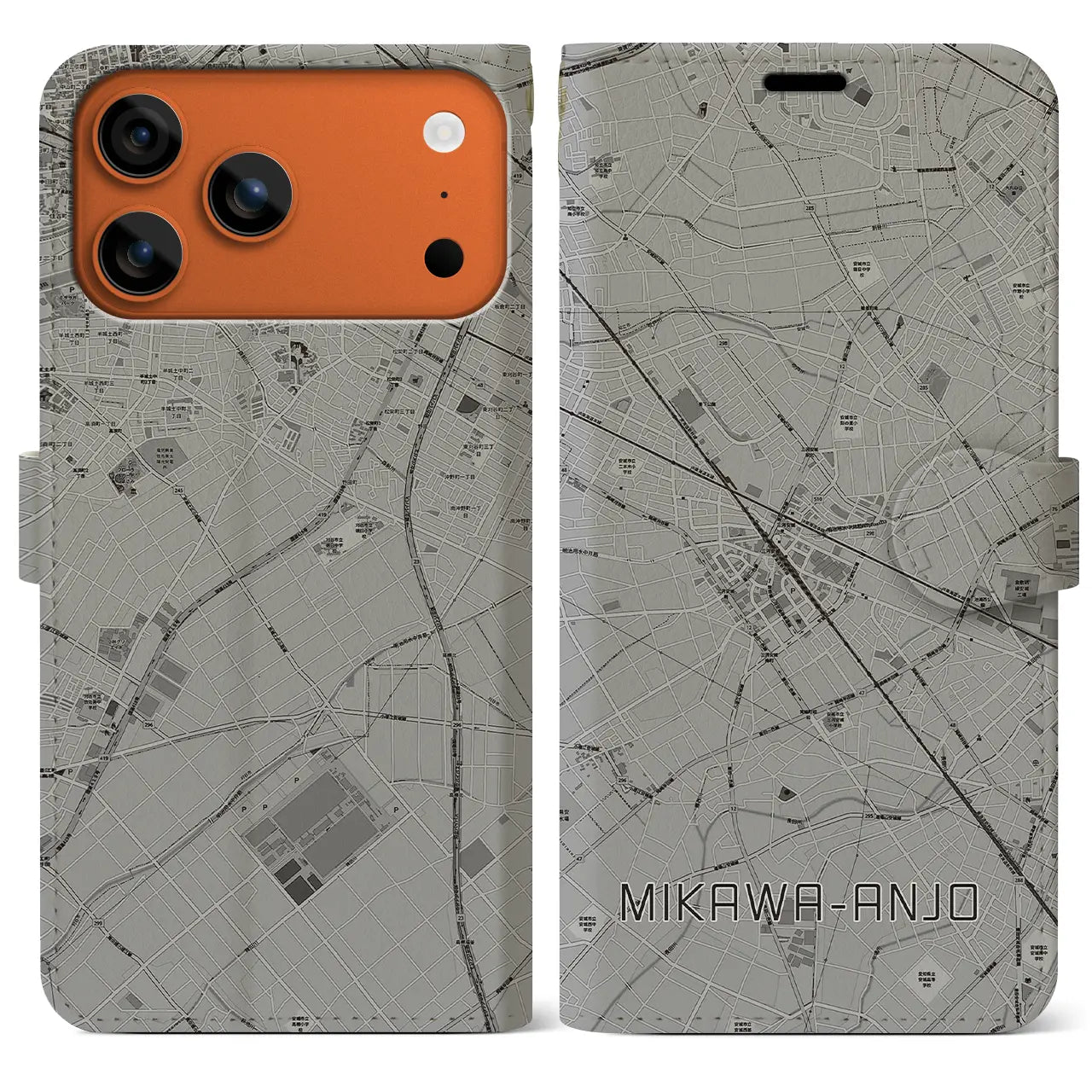 【三河安城(愛知県)】地図柄iPhoneケース(手帳タイプ)