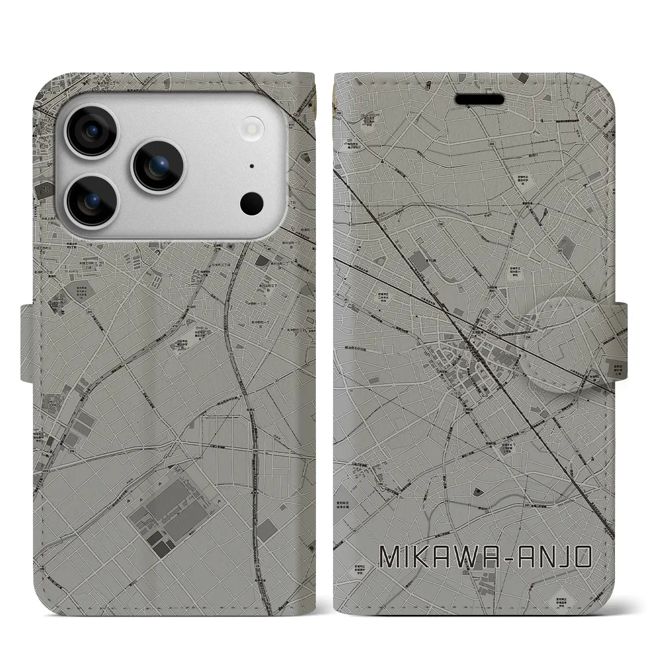 【三河安城(愛知県)】地図柄iPhoneケース(手帳タイプ)