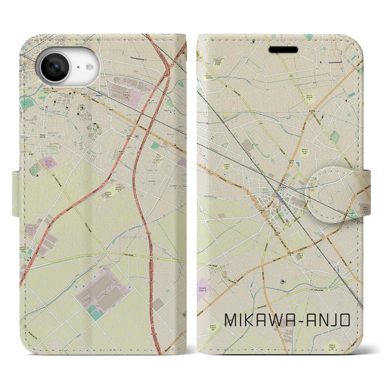 【三河安城(愛知県)】地図柄iPhoneケース(手帳タイプ)