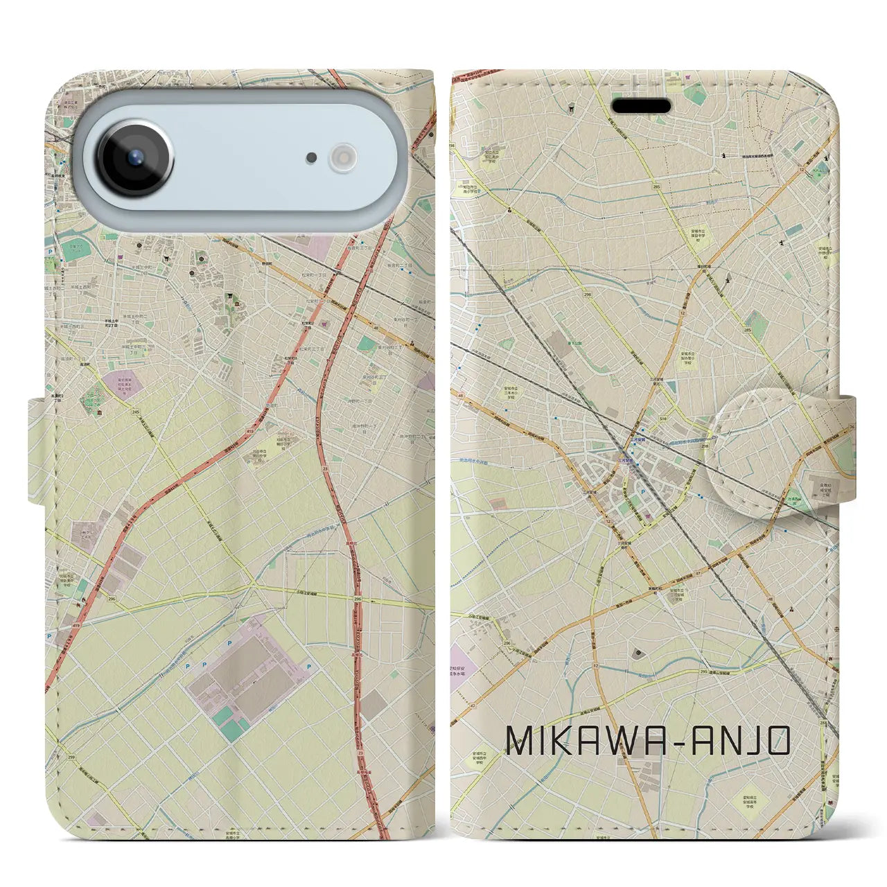 【三河安城(愛知県)】地図柄iPhoneケース(手帳タイプ)