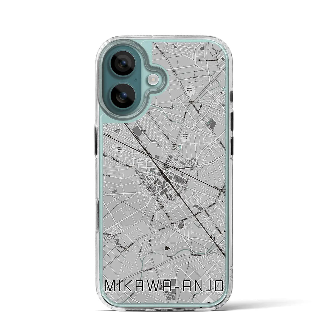 【三河安城(愛知県)】地図柄iPhoneケース(MagSafeタイプ)モノトーン・iPhone 16 Pro 用