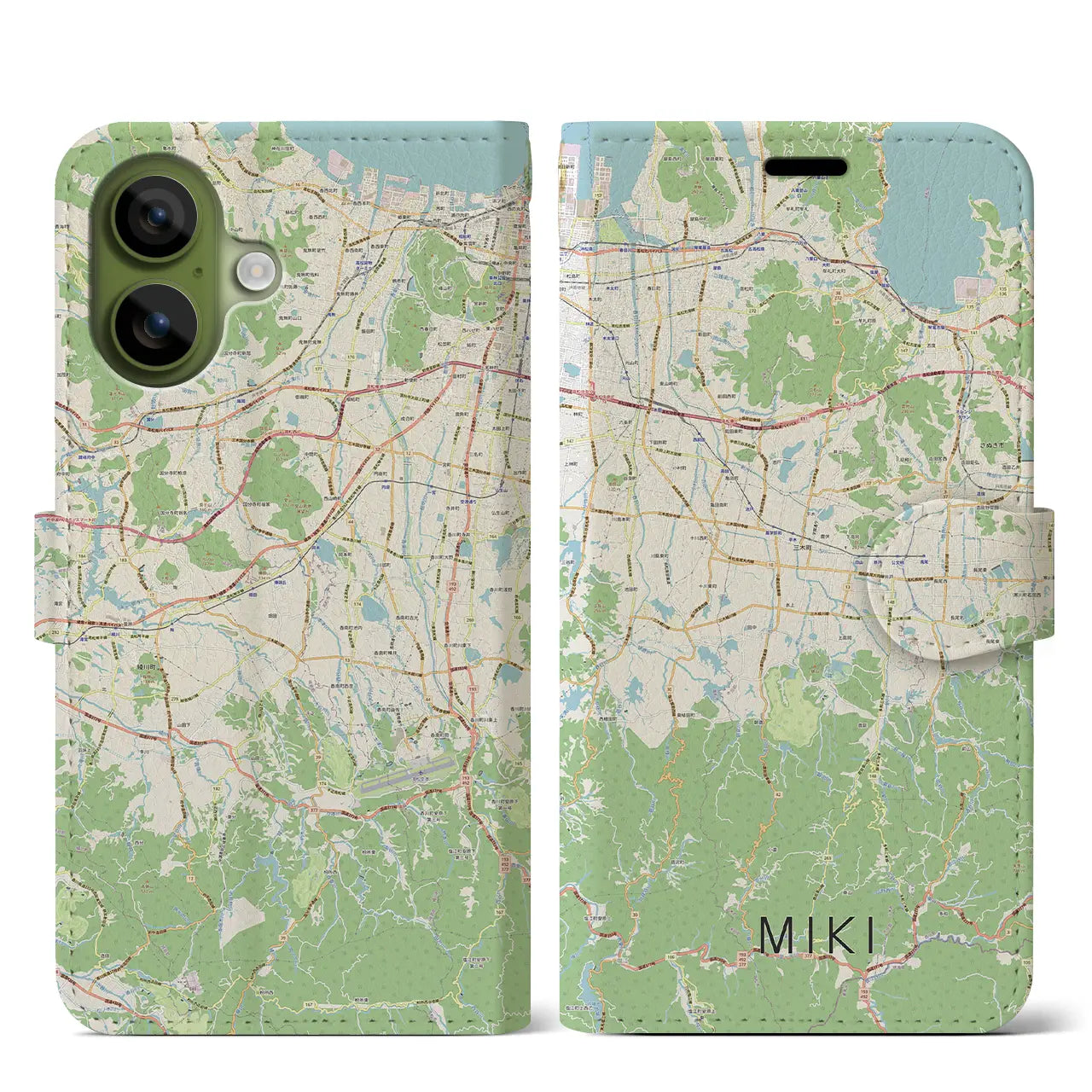 【三木(香川県)】地図柄iPhoneケース(手帳タイプ)ナチュラル・iPhone 17 Pro Max 用