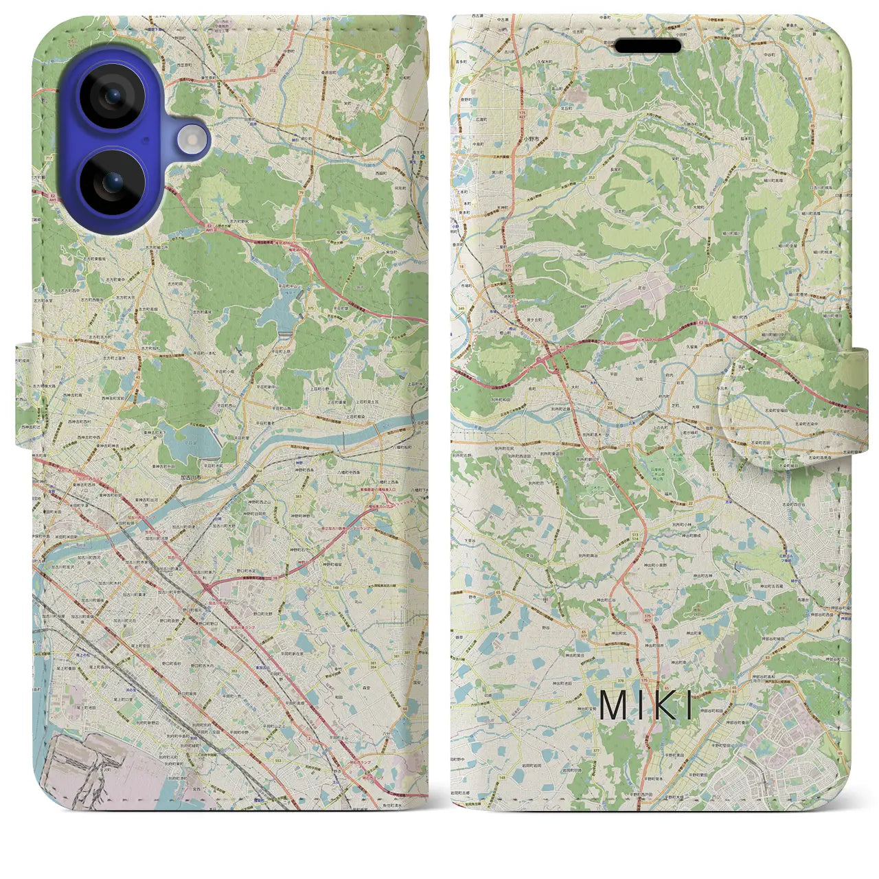 【三木(兵庫県)】地図柄iPhoneケース(手帳タイプ)ナチュラル・iPhone 16 Pro Max 用