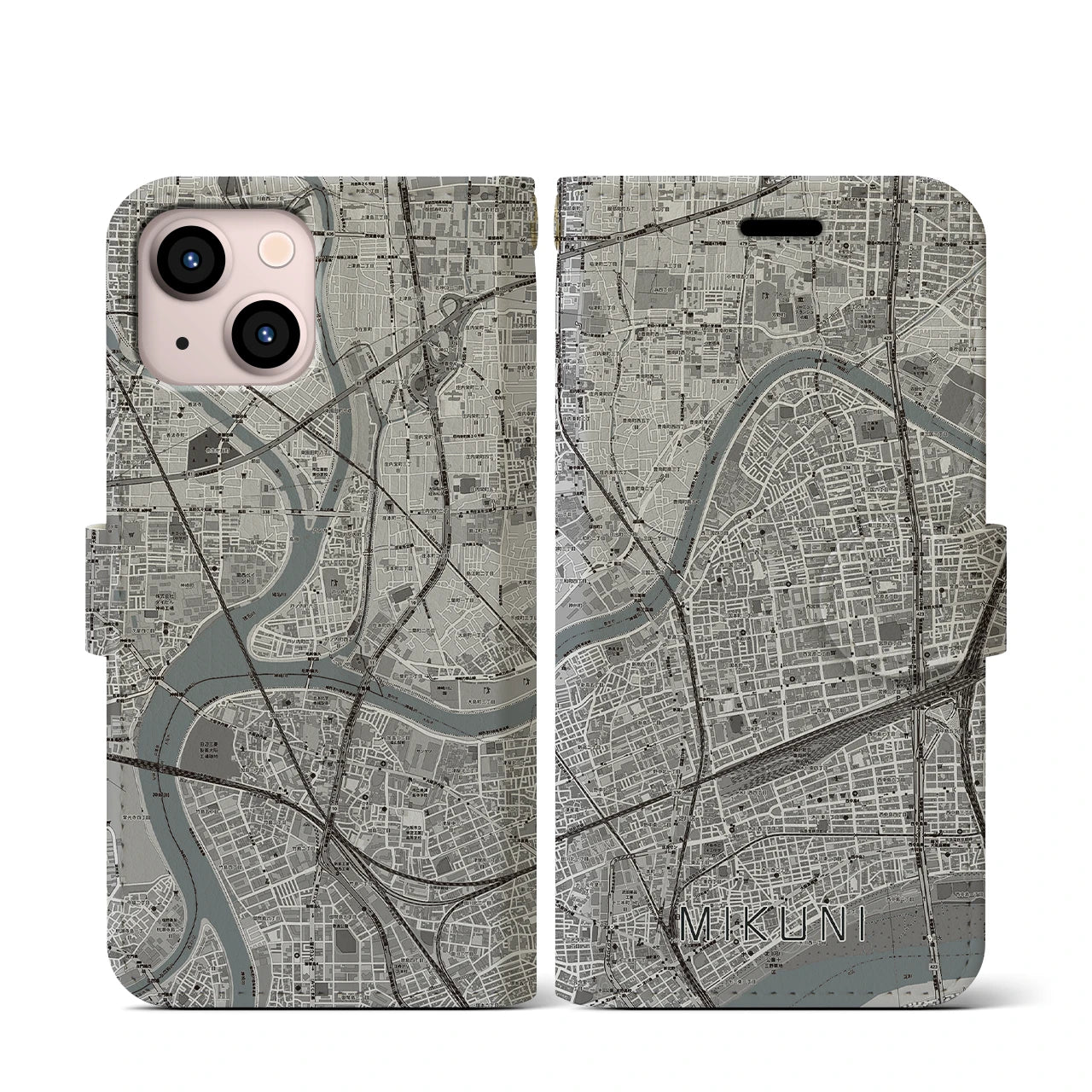 【三国(大阪府)】地図柄iPhoneケース(手帳タイプ)