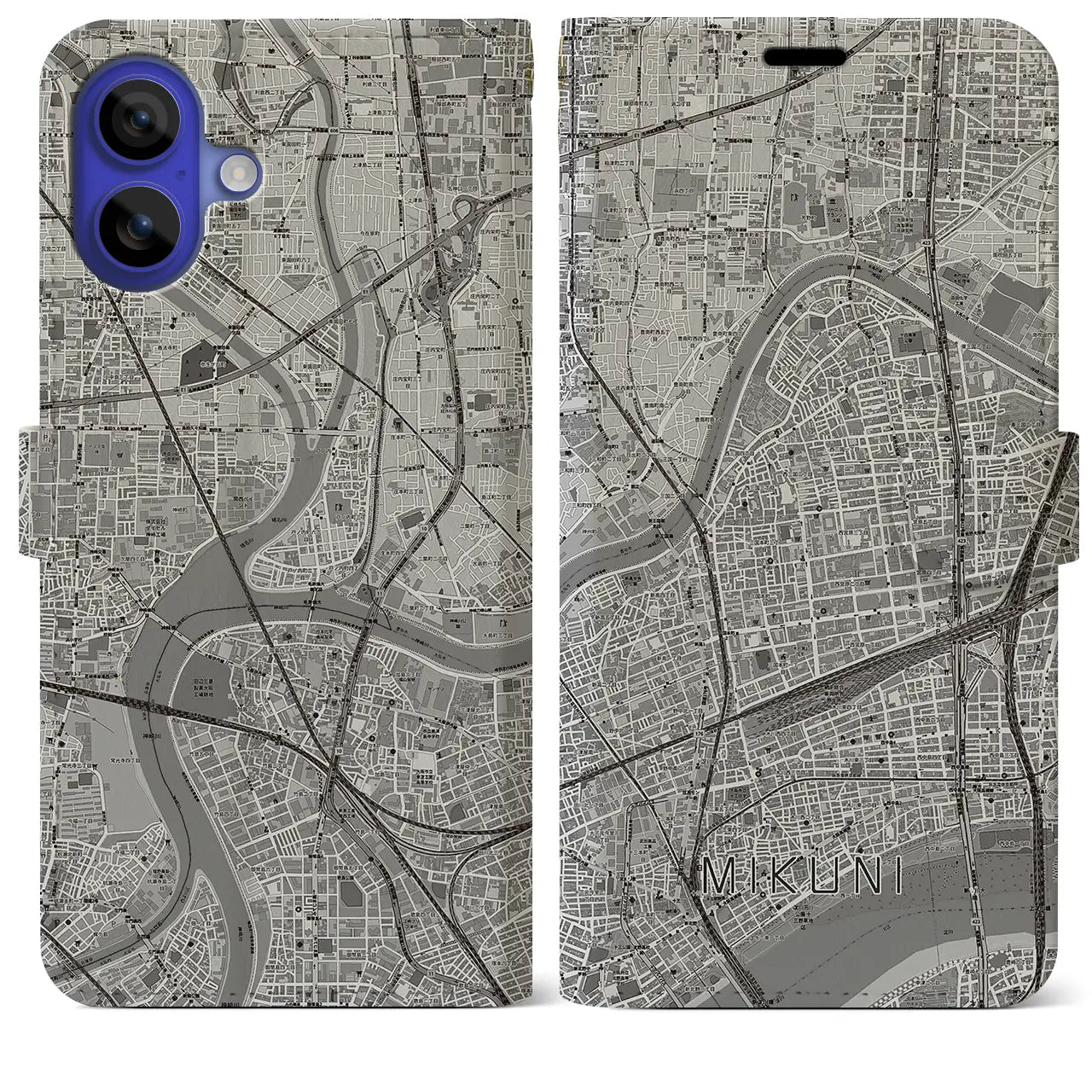 【三国(大阪府)】地図柄iPhoneケース(手帳タイプ)