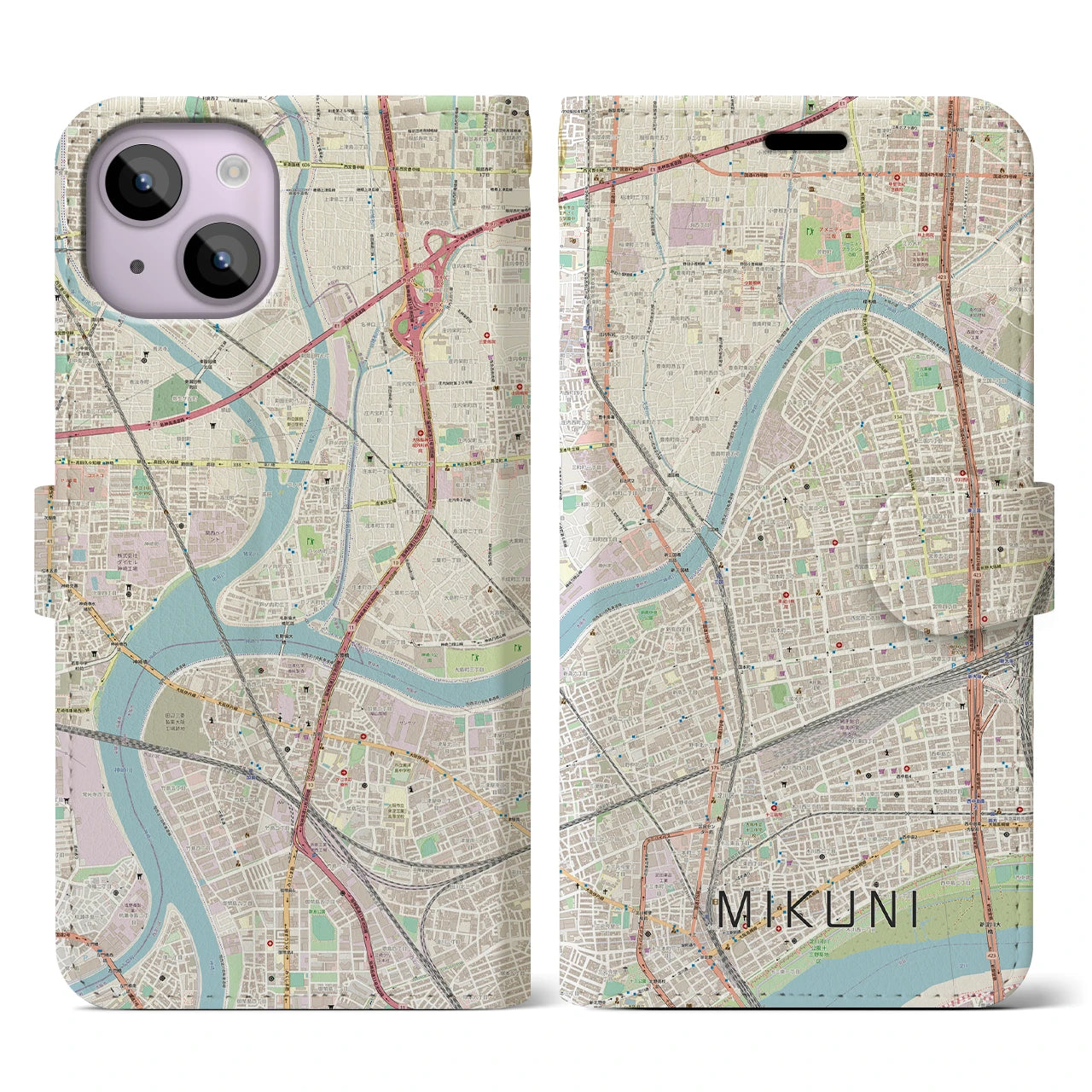 【三国(大阪府)】地図柄iPhoneケース(手帳タイプ)