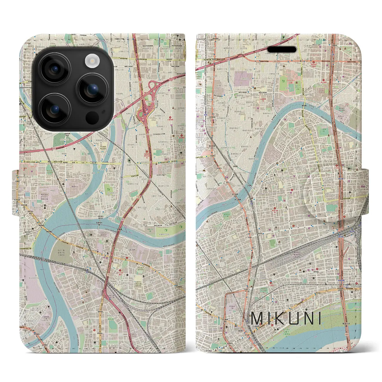 【三国(大阪府)】地図柄iPhoneケース(手帳タイプ)ナチュラル・iPhone 16 用
