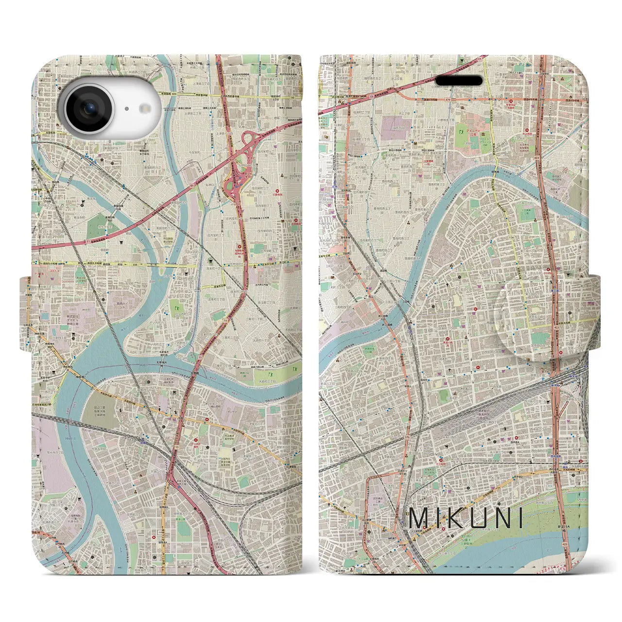 【三国(大阪府)】地図柄iPhoneケース(手帳タイプ)