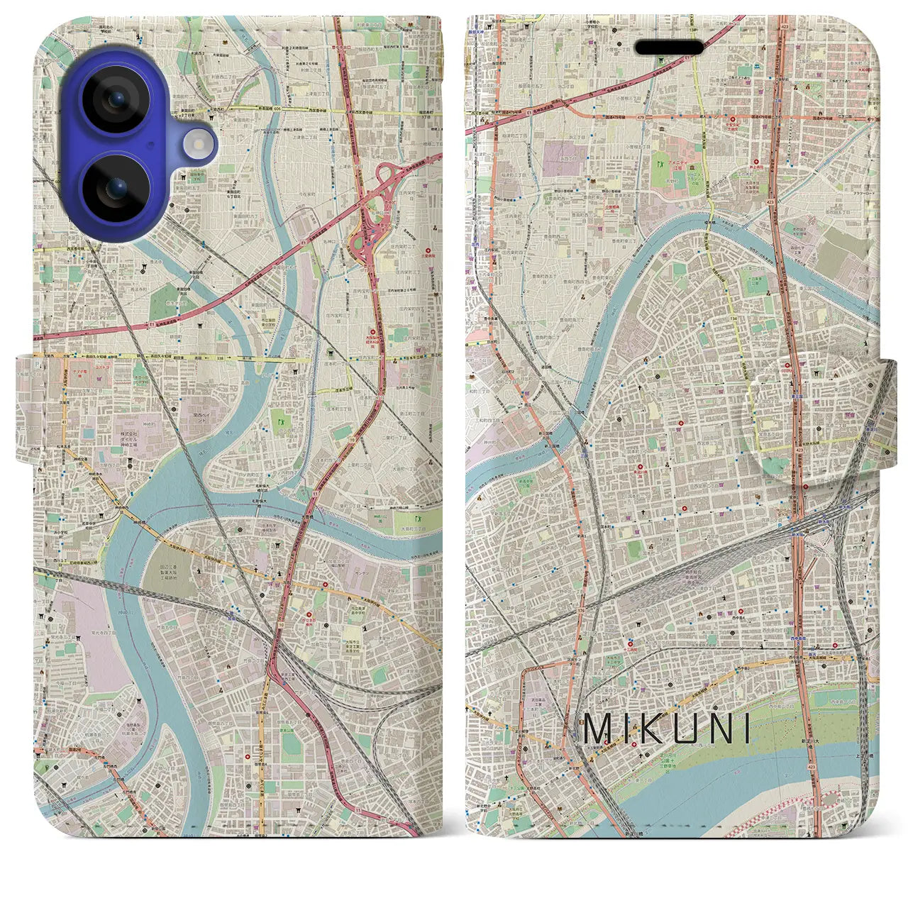 【三国(大阪府)】地図柄iPhoneケース(手帳タイプ)ナチュラル・iPhone 16 Pro Max 用