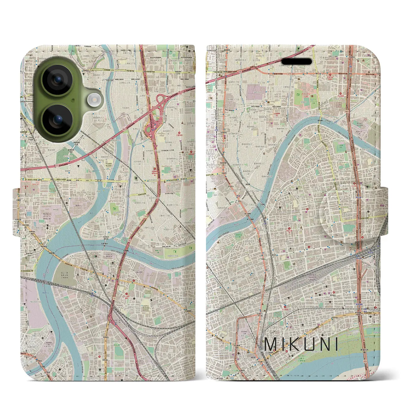 【三国(大阪府)】地図柄iPhoneケース(手帳タイプ)ナチュラル・iPhone 17 Pro Max 用