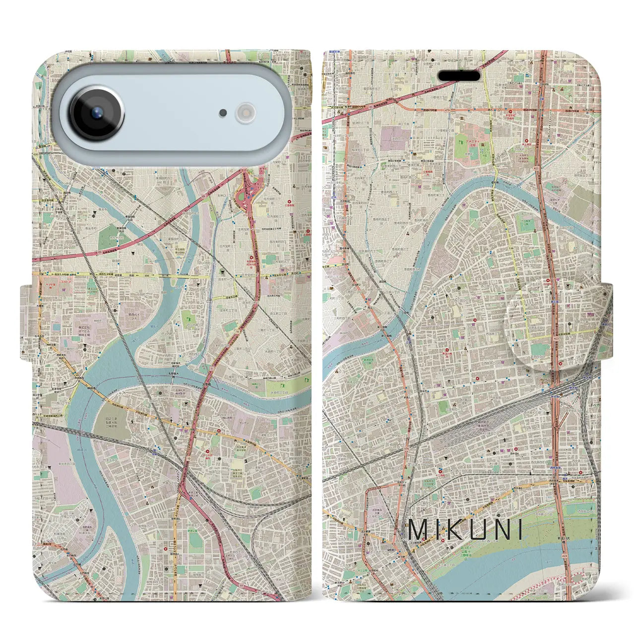 【三国(大阪府)】地図柄iPhoneケース(手帳タイプ)
