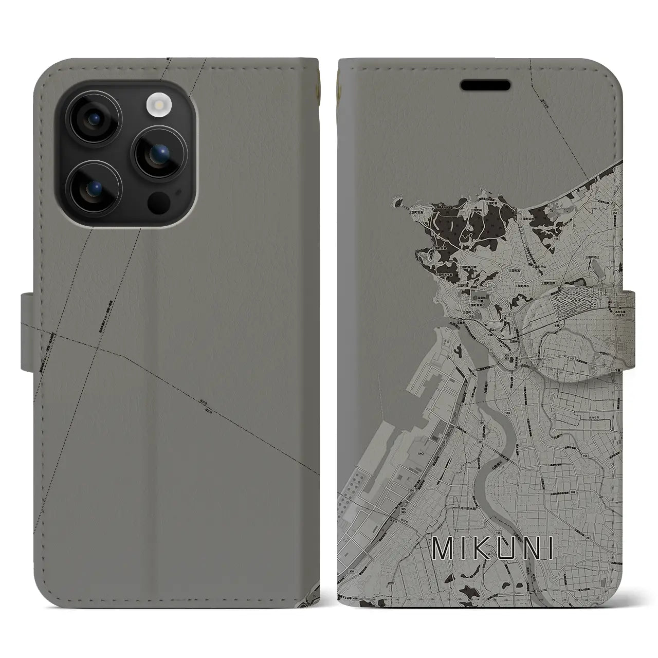 【三国(福井県)】地図柄iPhoneケース(手帳タイプ)モノトーン・iPhone 16 用