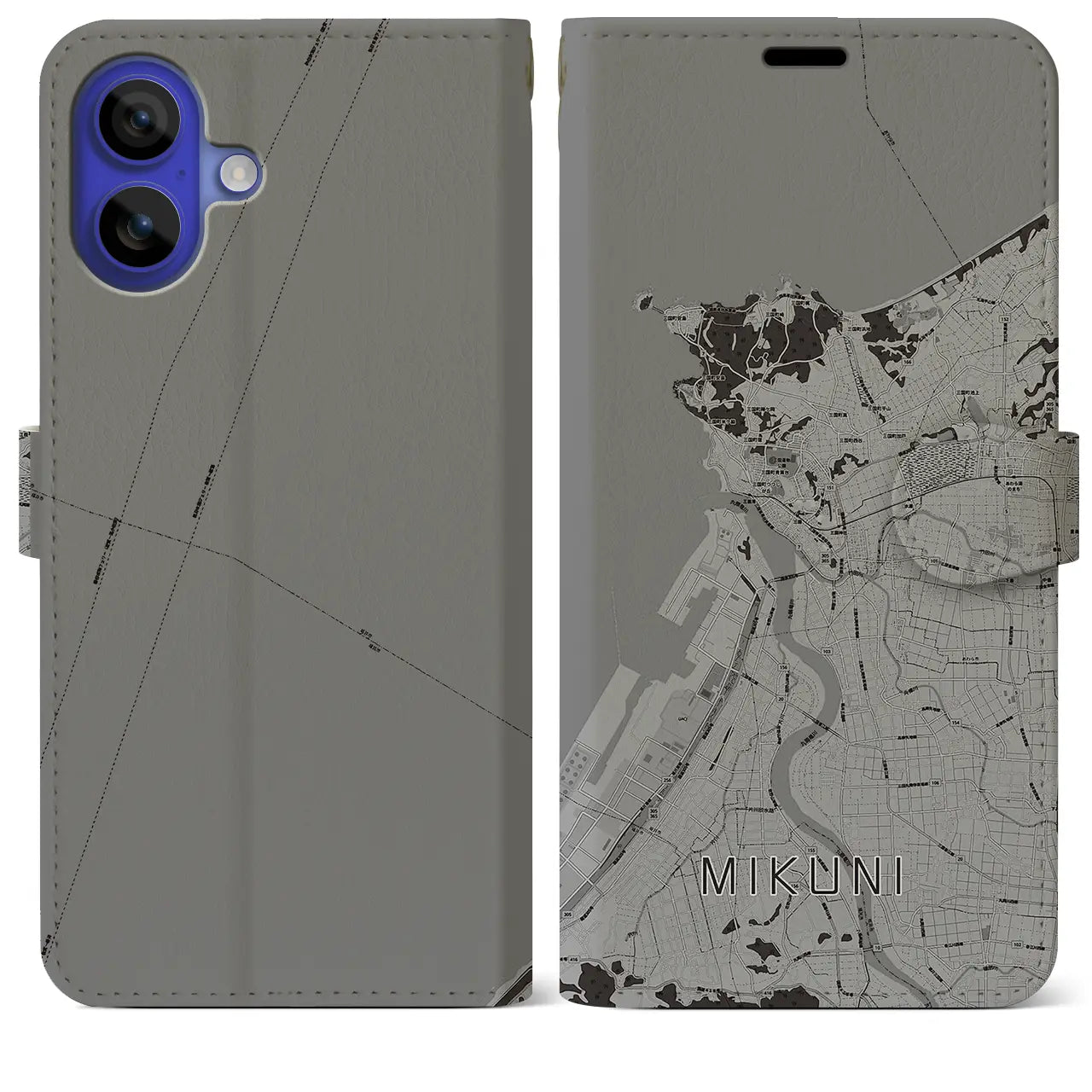 【三国(福井県)】地図柄iPhoneケース(手帳タイプ)モノトーン・iPhone 16 Pro Max 用