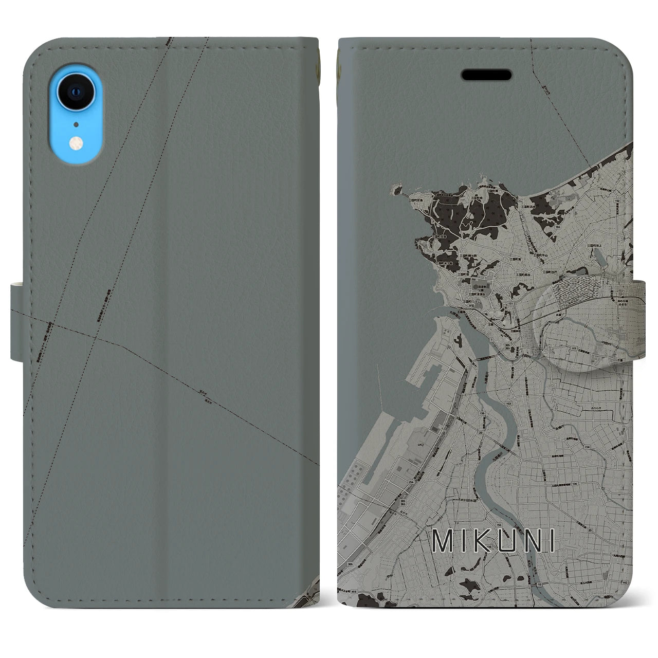 【三国(福井県)】地図柄iPhoneケース(手帳タイプ)モノトーン・iPhone XR 用