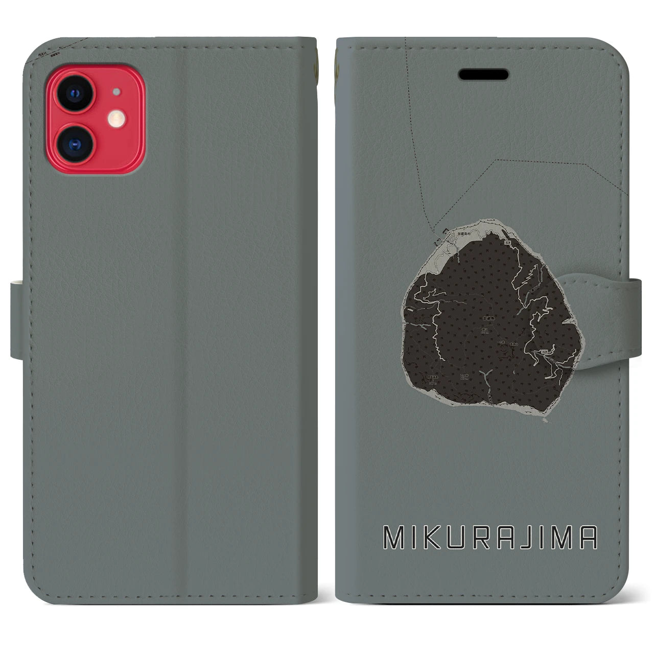 【御蔵島(東京都)】地図柄iPhoneケース(手帳タイプ)モノトーン・iPhone 11 用