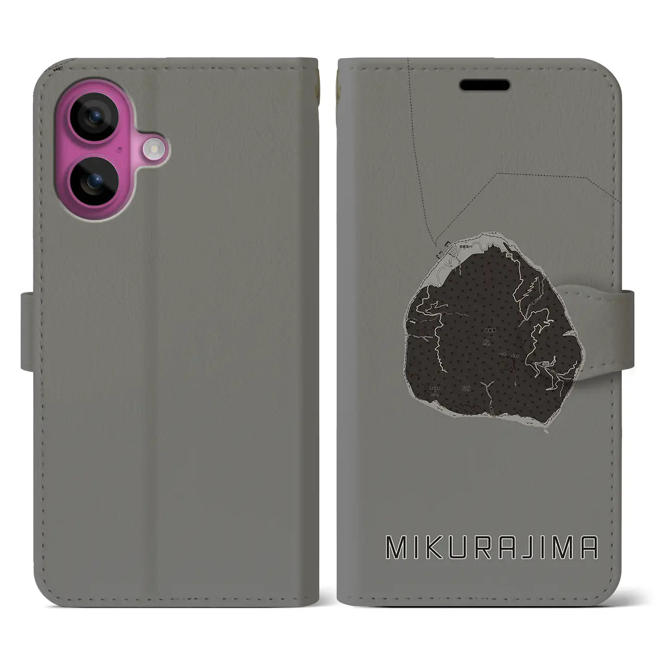 【御蔵島(東京都)】地図柄iPhoneケース(手帳タイプ)モノトーン・iPhone 16 Pro 用