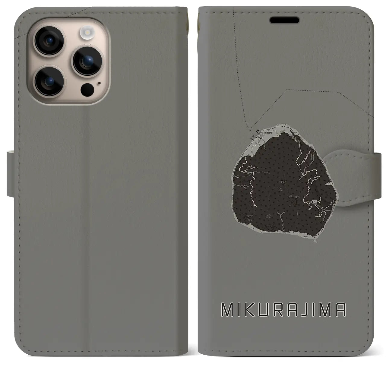 【御蔵島(東京都)】地図柄iPhoneケース(手帳タイプ)モノトーン・iPhone 16 Plus 用