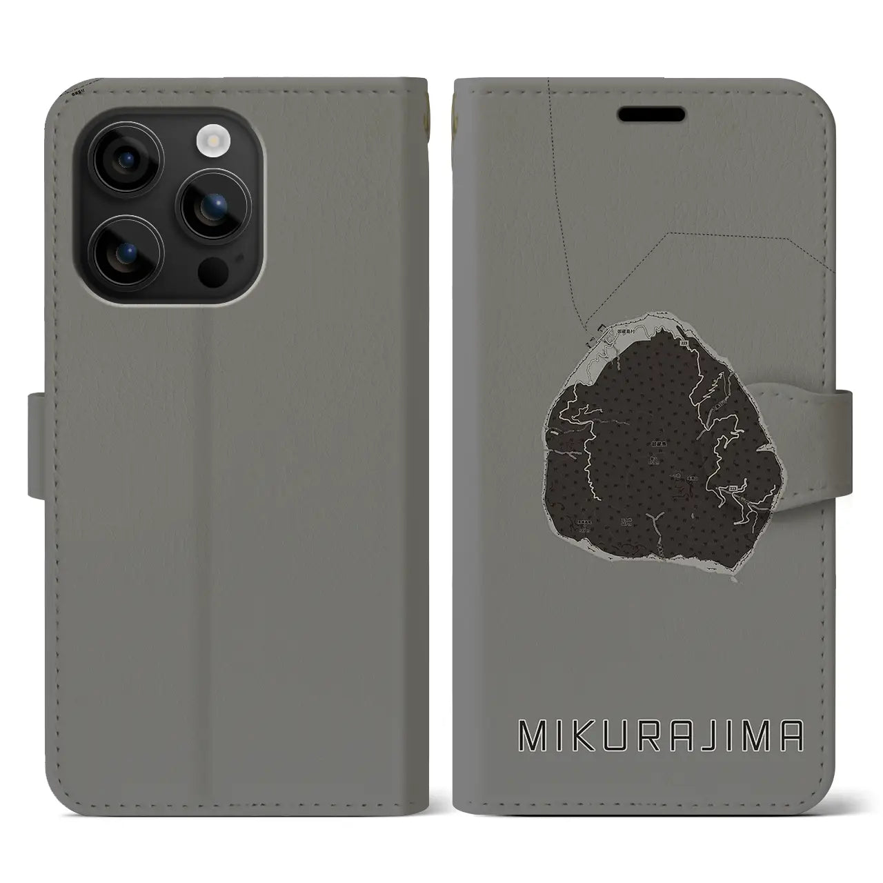【御蔵島(東京都)】地図柄iPhoneケース(手帳タイプ)モノトーン・iPhone 16 用