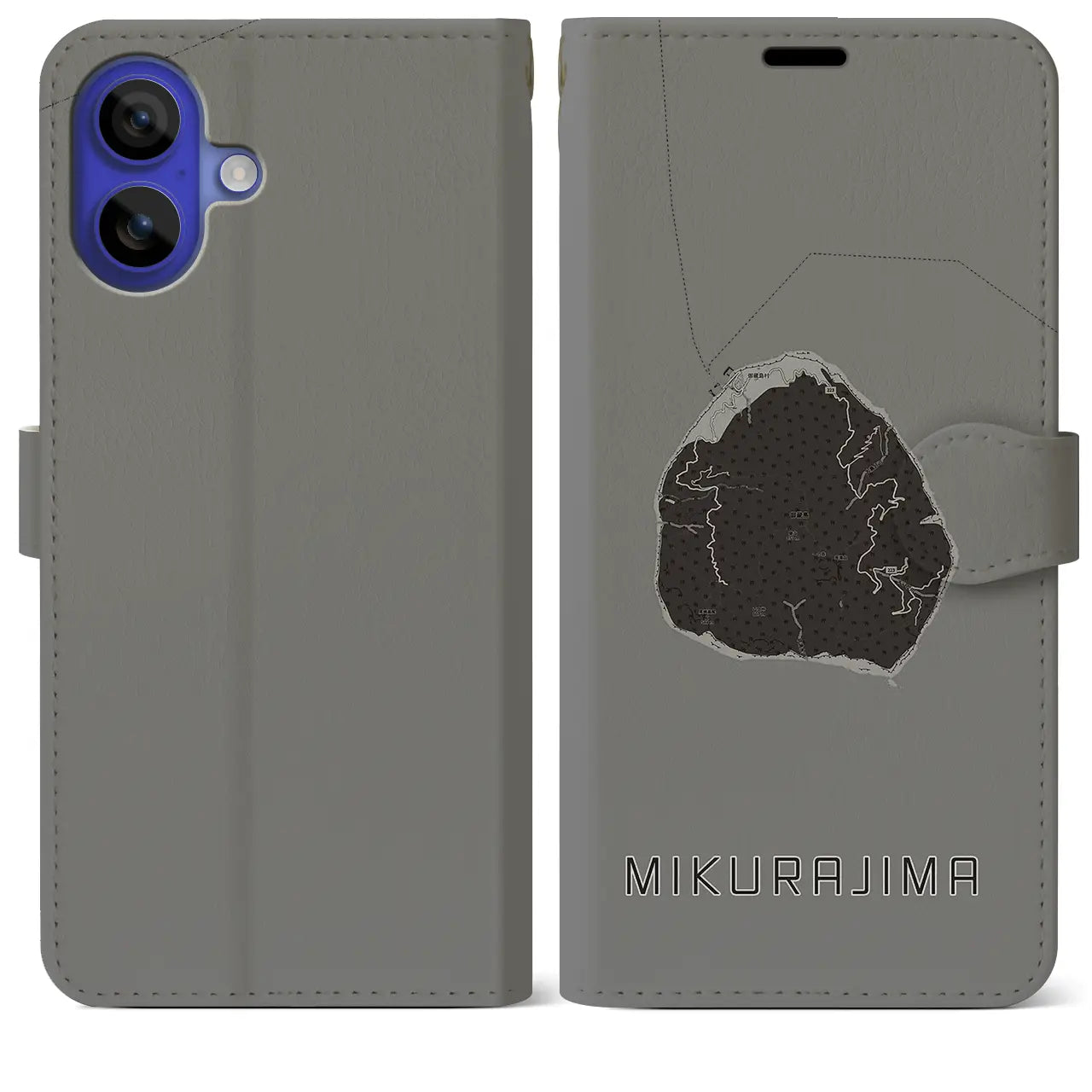 【御蔵島(東京都)】地図柄iPhoneケース(手帳タイプ)モノトーン・iPhone 16 Pro Max 用