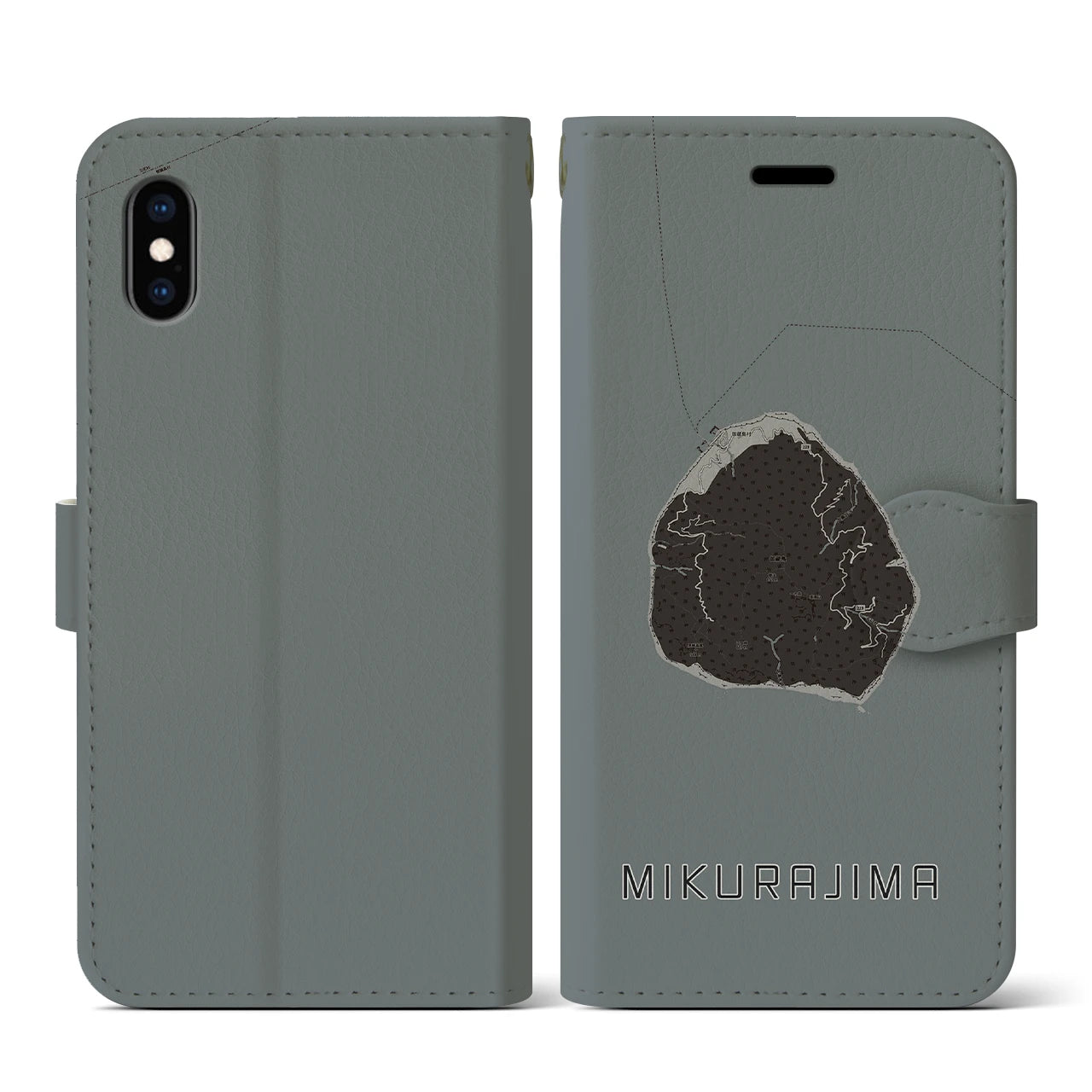 【御蔵島(東京都)】地図柄iPhoneケース(手帳タイプ)モノトーン・iPhone XS / X 用